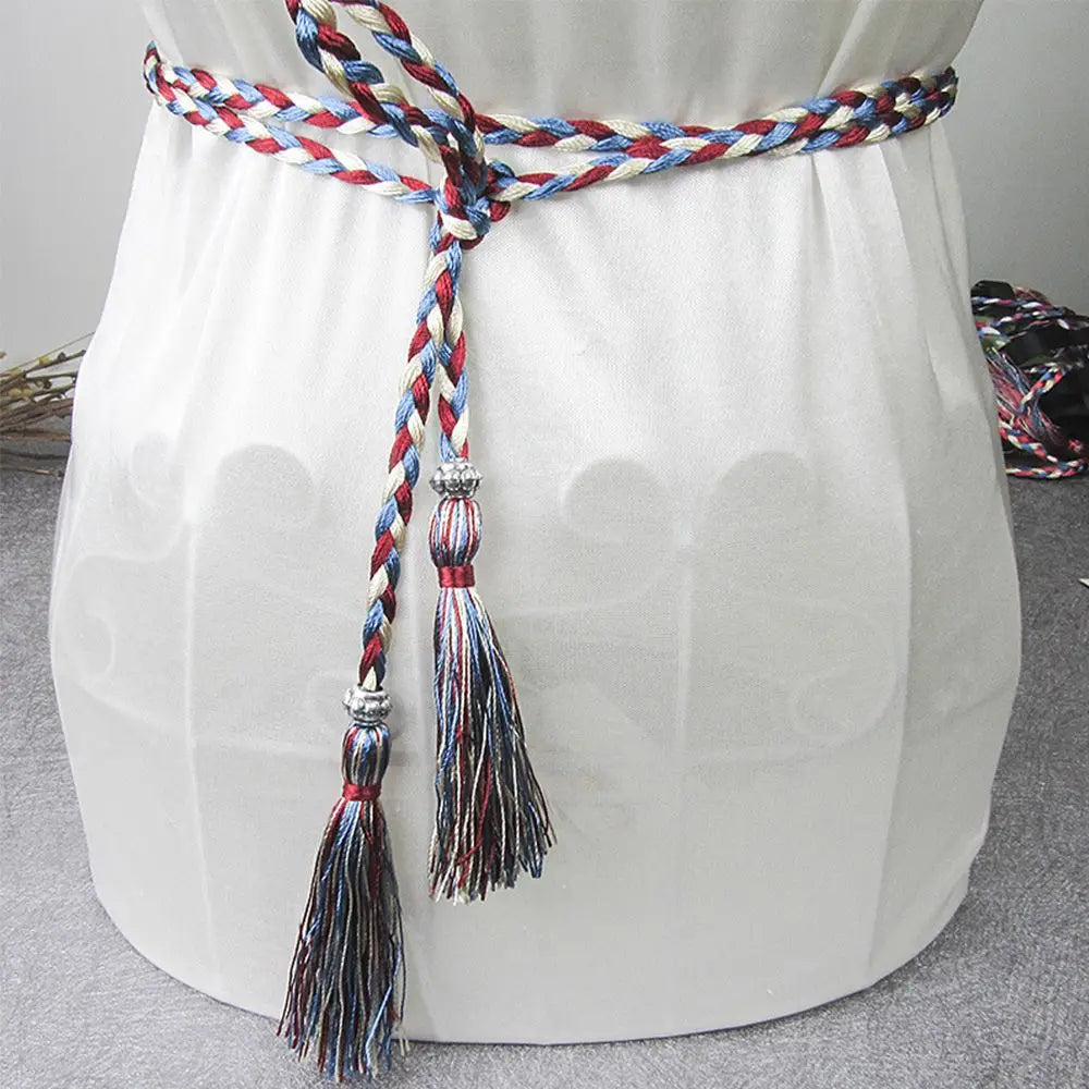 160cm Thin Bow Tassle Dress Woven Rope Tassles Belts Waist Chain Braided Belts Waist Rope