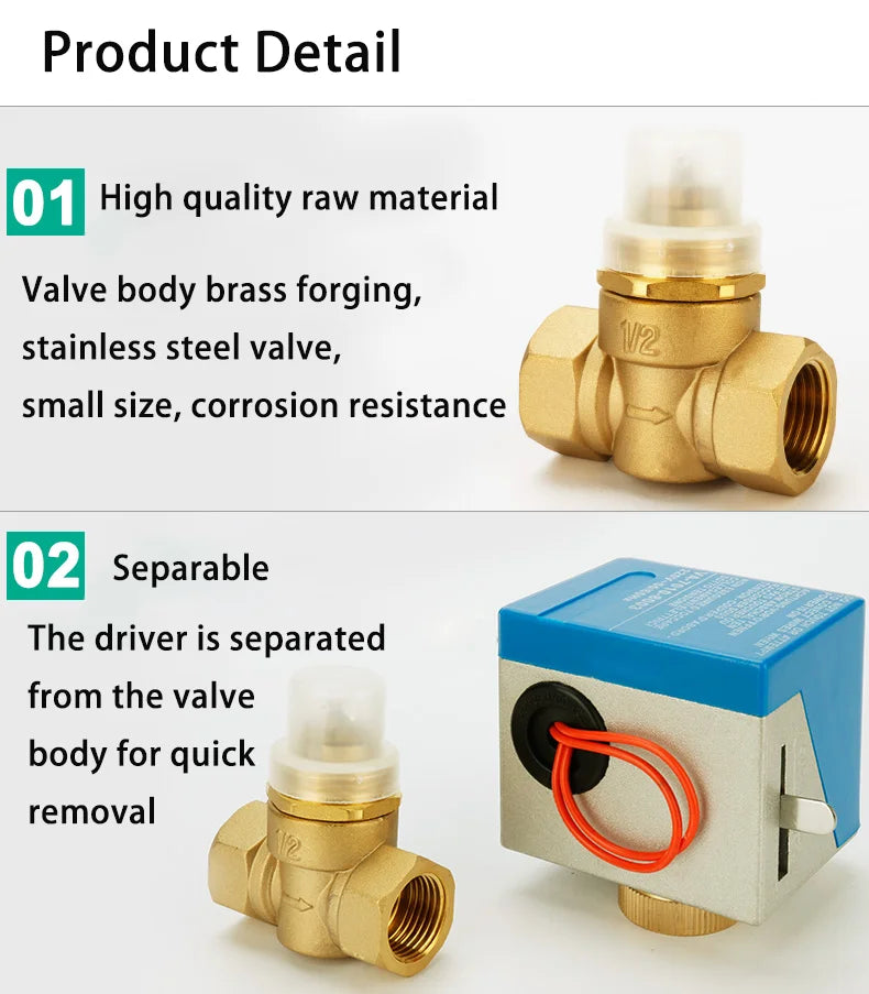 Brass Fan Coil Electric Actuator Central Air Conditioner Three Way Discharge Water Valve