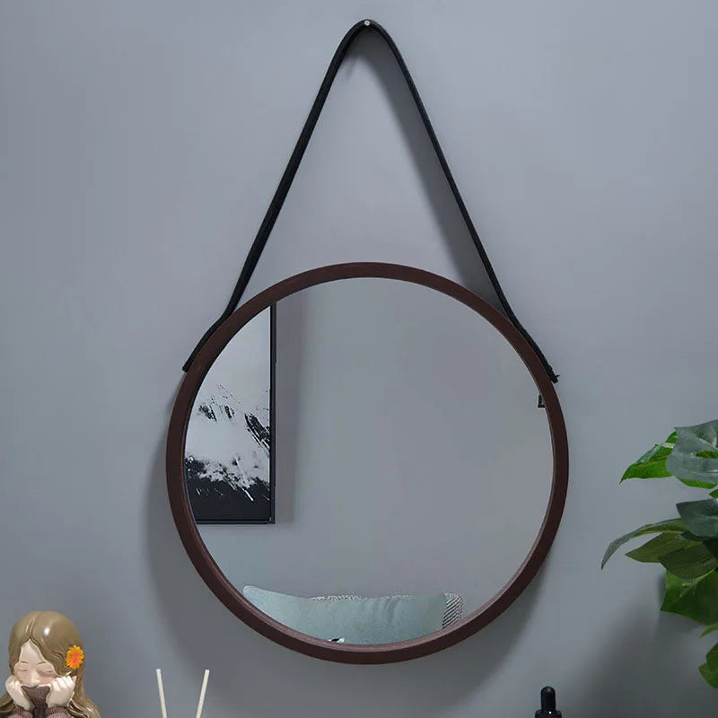 Perforation-free Vanity Mirror Wall-mounted Round Thickened Wooden Border Dressing Mirror Bathroom Mirror Makeup Mirror 전신거울