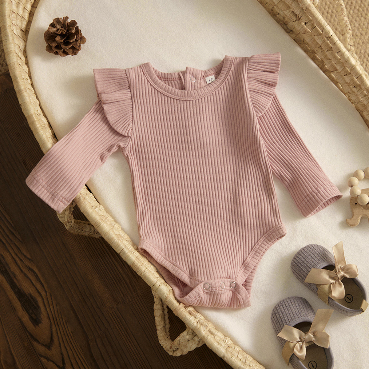 ma&baby 0-24M Spring Fall Newborn Baby Girls Romper Infant Knit Ruffle Jumpsuit Soft Long Sleeve Solid Color  Clothing
