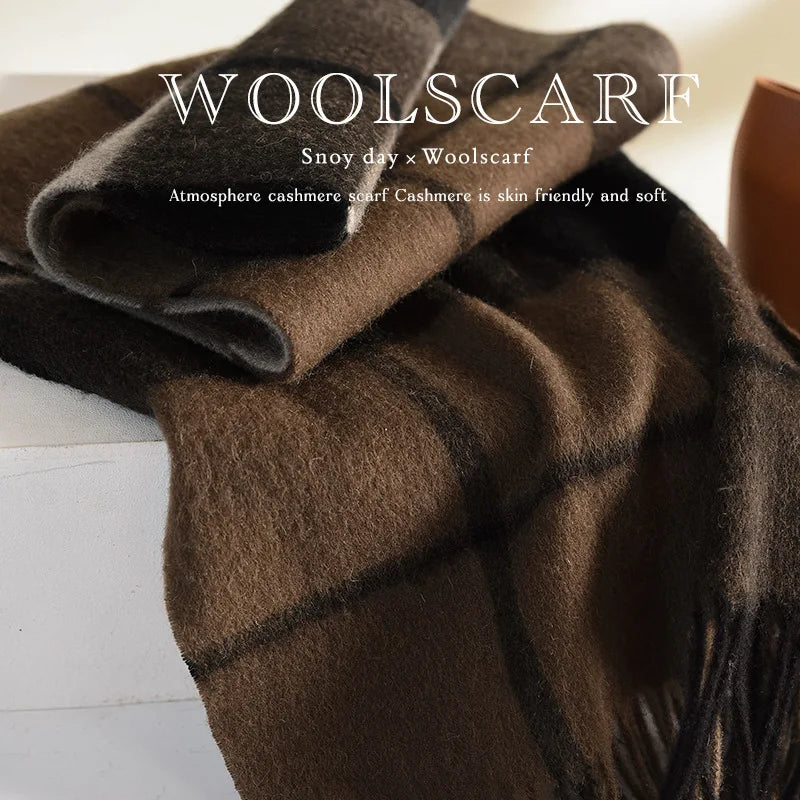 High Quality 100% Wool Muffler Classic Simple Solid Men Women Scarf Fall Winter Thick Casual Shawl Male Female Tassel Scarves