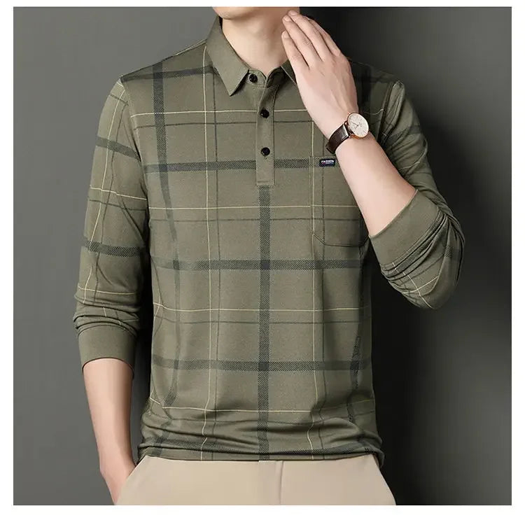 Men's Long-sleeved T-shirt Loose Polo Shirt with Base and Fashionable