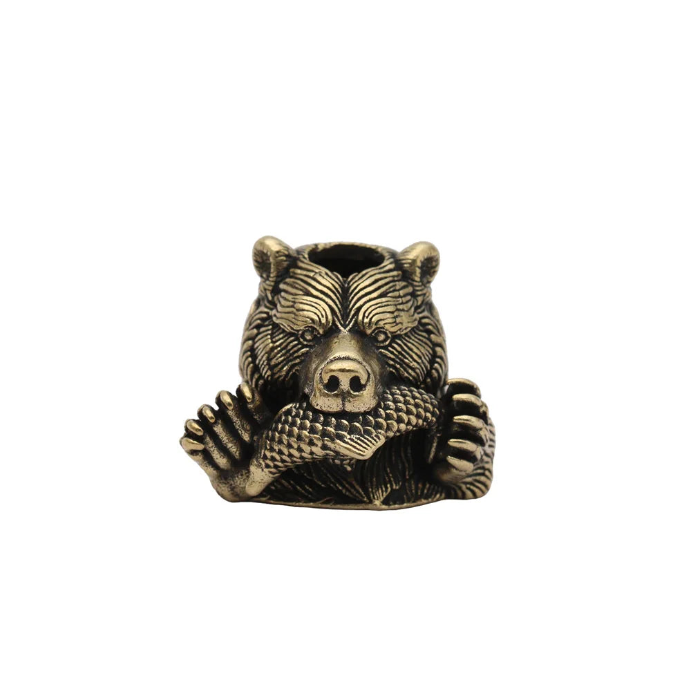 Bear With Salmon Brass Knife Beads EDC DIY Paracord Woven Bracelets Lanyard Pendants Accessories Outdoor Tools Hangings Charms