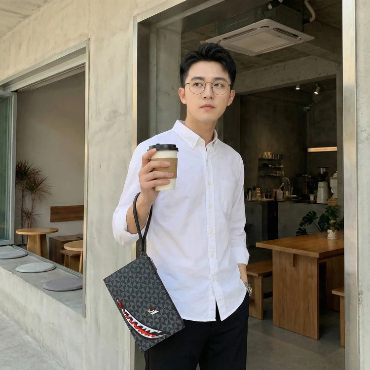 2026 New Men's Business Casual Clutch Bag Fashion Shark Print Envelope Bag Wallet Phone Bag Large Capacity Men's Gifts Pouch Pho