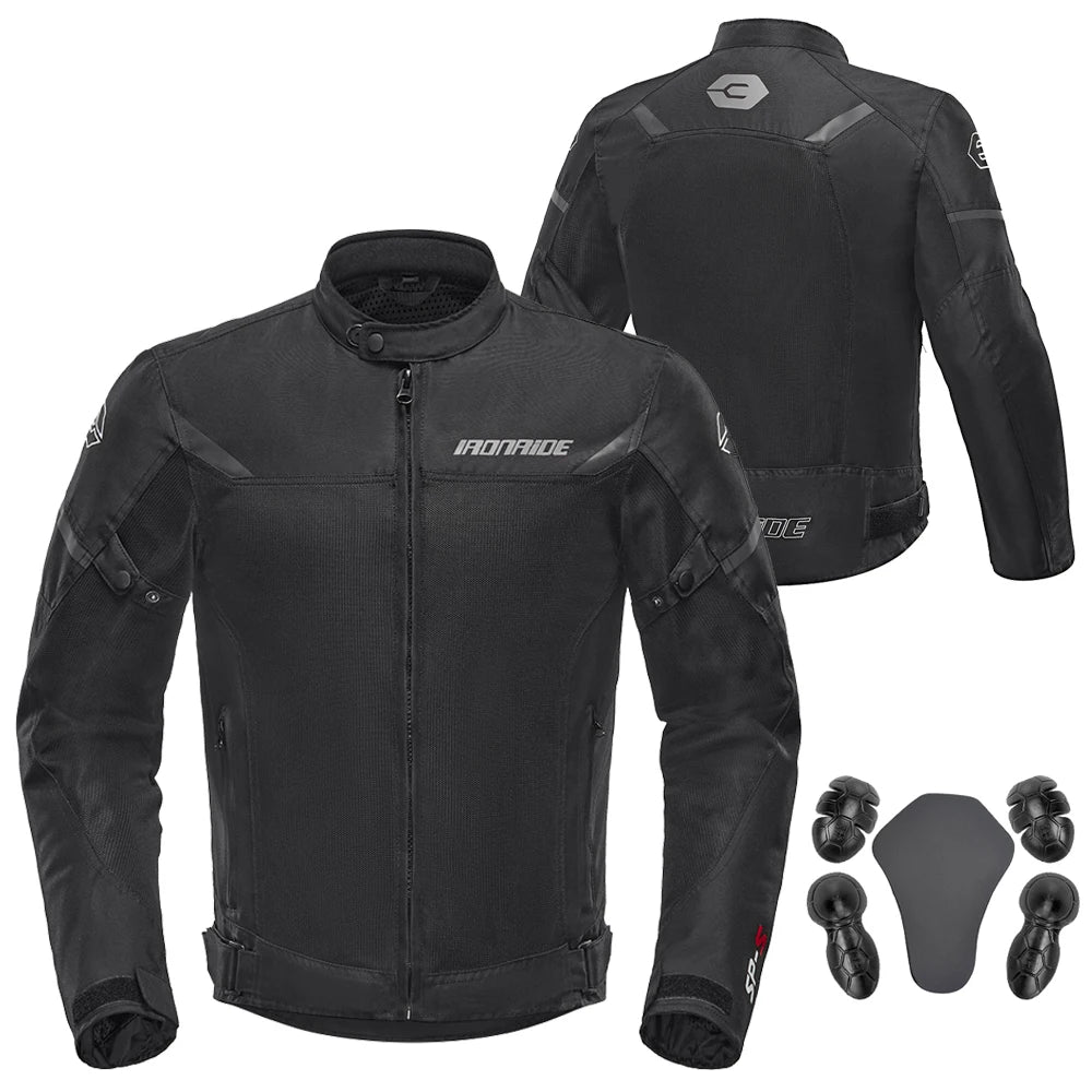 Men's Motorcycle Jacket Outdoor Riding Motorbike Jacket Mesh Breathable Anti-Fall Motocross Clothing With 5pcs Protector