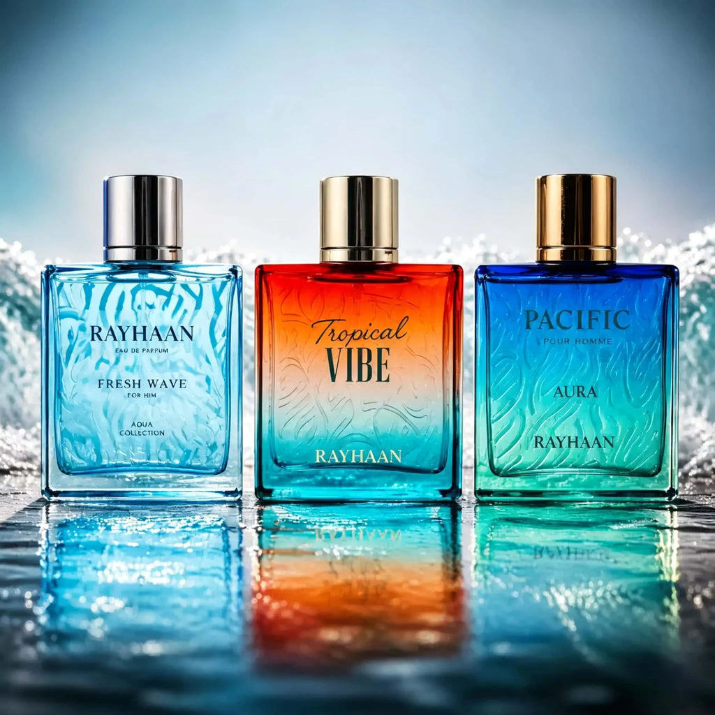 Fresh Wave Tropical Vibe Pacific Aura Men Perfume, Long Lasting Aquatic Citrus Scent Eau De Parfum Spray For Summer.