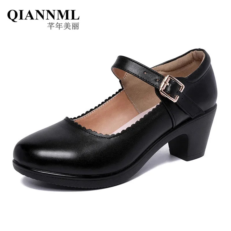 5cm Small Size 32-43 Office Mom's Shallow Med Block Heels Mary Janes Platform Pumps 2025 Fall Red White Silver Wedding Shoes