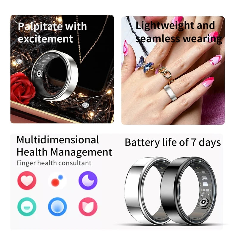 2026 Smart Ring Blood Pressure Heart Rate Sleep Monitoring Smartring IP68 & 5ATM Waterproof Multi-sport Mode Smartring Man Women