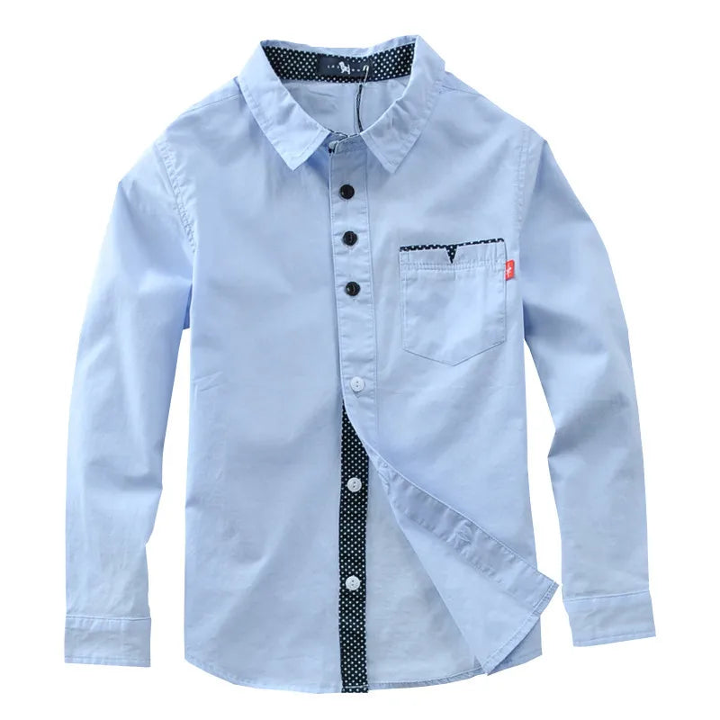 Hot Sale Children Boys Shirts Spring 2023 Fashion Solid color Kids baby Shirts children Clothing Shirt white Long sleeve 3-12Yrs