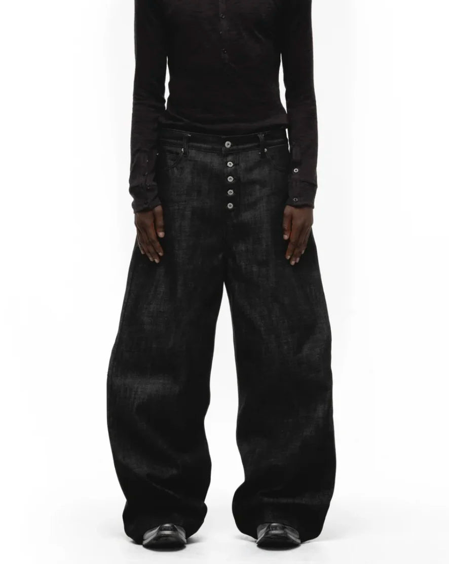 Japanese Raw Denim Loose Fit Jeans Classic Unwashed Cotton Workwear Baggy Trousers for Men