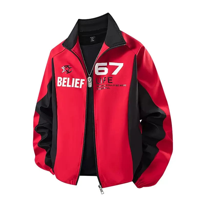 Spring and Autumn Trendy American Vintage Motorcycle Baseball Jacket Workwear Coat Men's Casual Loose Sporty Plus Size Jacket