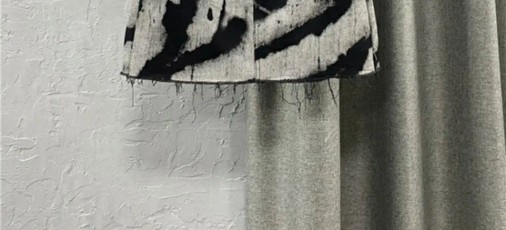 Black Gray Tie Dye Denim Short Skirt High Waist Personalized Pattern Denim Skirt Fringed A-line Skirt Fashion Versatile Skirt