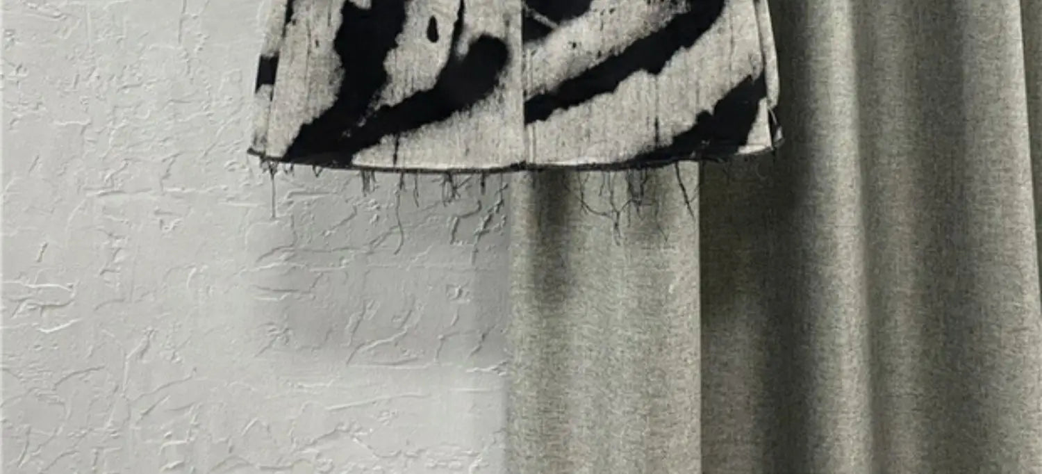 Black Gray Tie Dye Denim Short Skirt High Waist Personalized Pattern Denim Skirt Fringed A-line Skirt Fashion Versatile Skirt