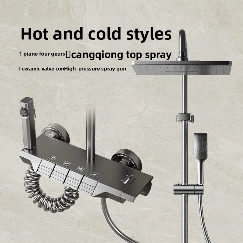Luxury Shower System for Bathroom Wall Mount Smart Temperature Display Rainlfall Shower Faucet Set Piano Key 4 Ways Water Outlet