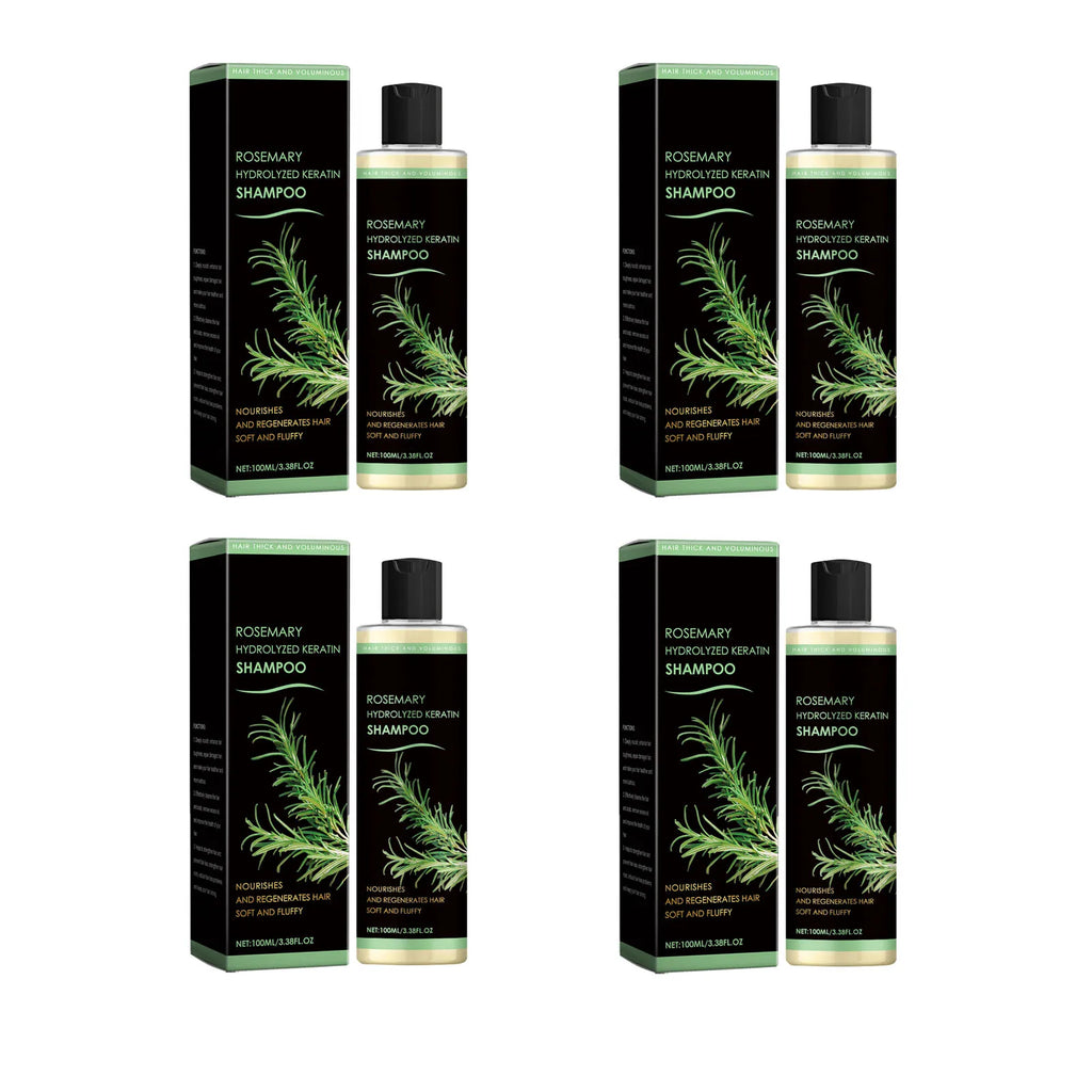 4pcs Rosemary Hair Growth Shampoo Thickening Hydrolyzed Keratin Dry Frizzy Damaged Repair Moisturizing Scalp Cleaning Shampoo