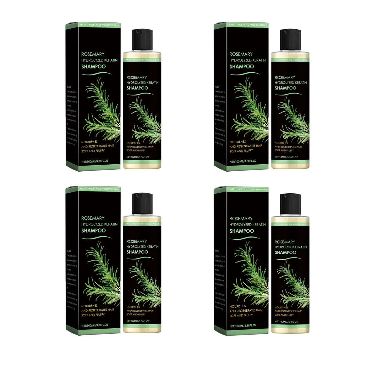 4pcs Rosemary Hair Growth Shampoo Thickening Hydrolyzed Keratin Dry Frizzy Damaged Repair Moisturizing Scalp Cleaning Shampoo