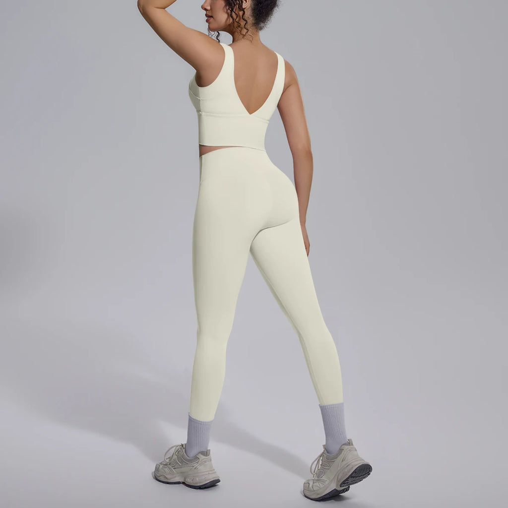 2PCS Yoga Set for Woman's Quick Drying Legging Outdoor Running Fitness Pants Summer Gym Backless Sports Bra with Chest Pad