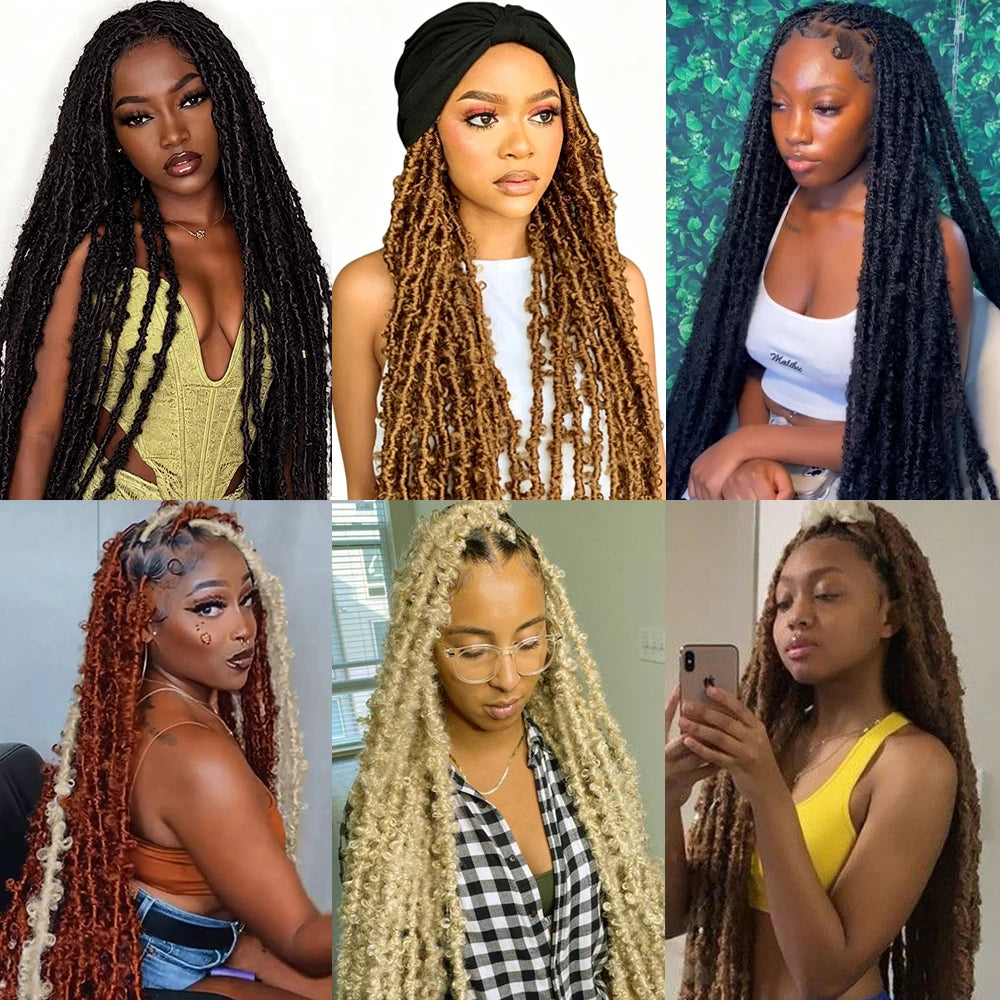 1- 6Packs Butterfly Locs Crochet Hair 36 24 18 14 12inch Pre Twisted Natural Black Distressed Faux Locs Crochet Braids for Women