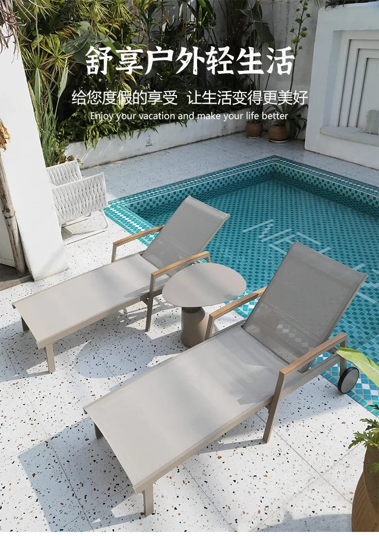 TQH-c13  Outdoor Courtyard Lying Pool Beach Leisure Lounger Waterproof and Sunscreen Hotel B & B Terrace Lying Bed Coffee Table