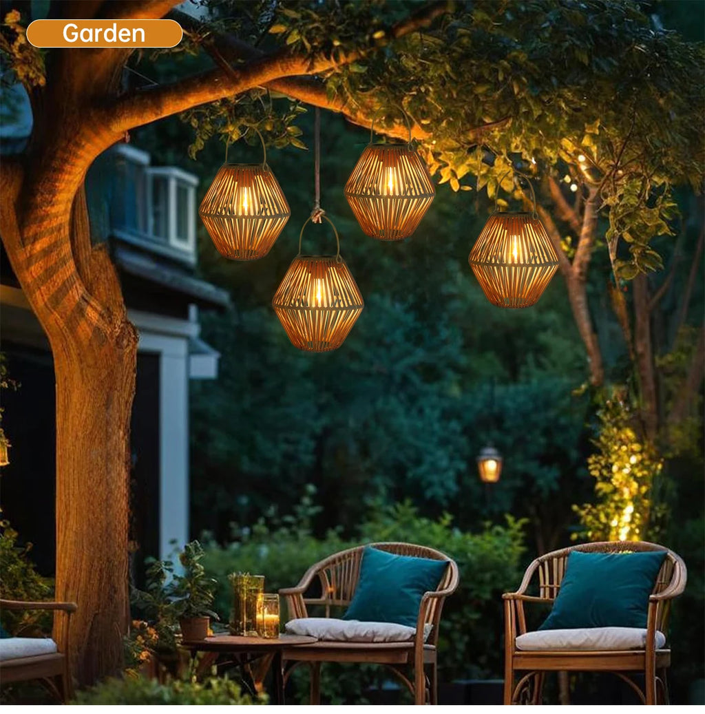 Solar Lanterns Solar Lights Outdoor Waterproof Boho Light for Outside Hanging Rattan Lantern Decoration for Garden Yard Patio