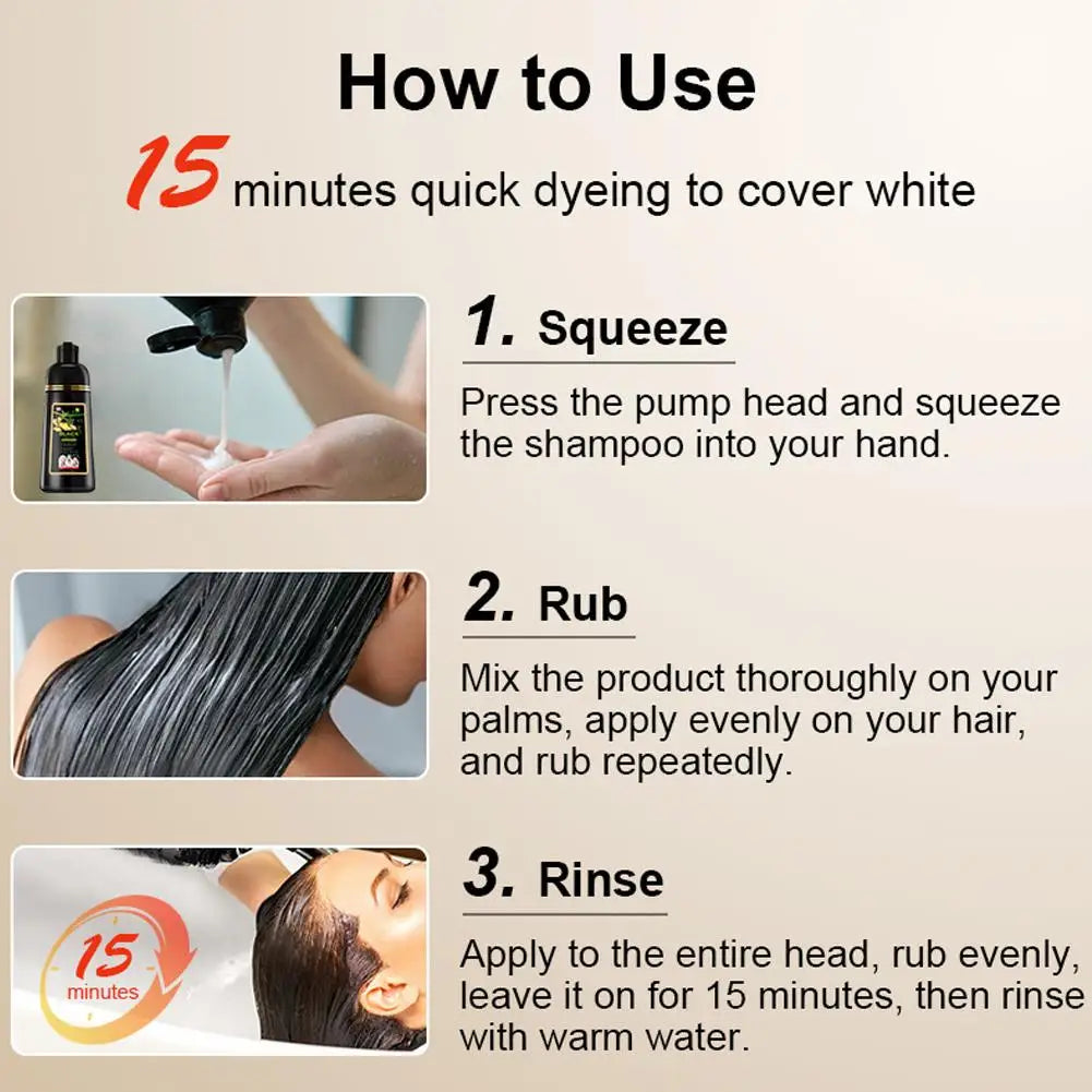 Black Brown Hair Dye Shampoo 500ml,4-in-1 Color Shampoo for Gray Coverage, Long-Lasting Natural Hair Coloring for Women Men