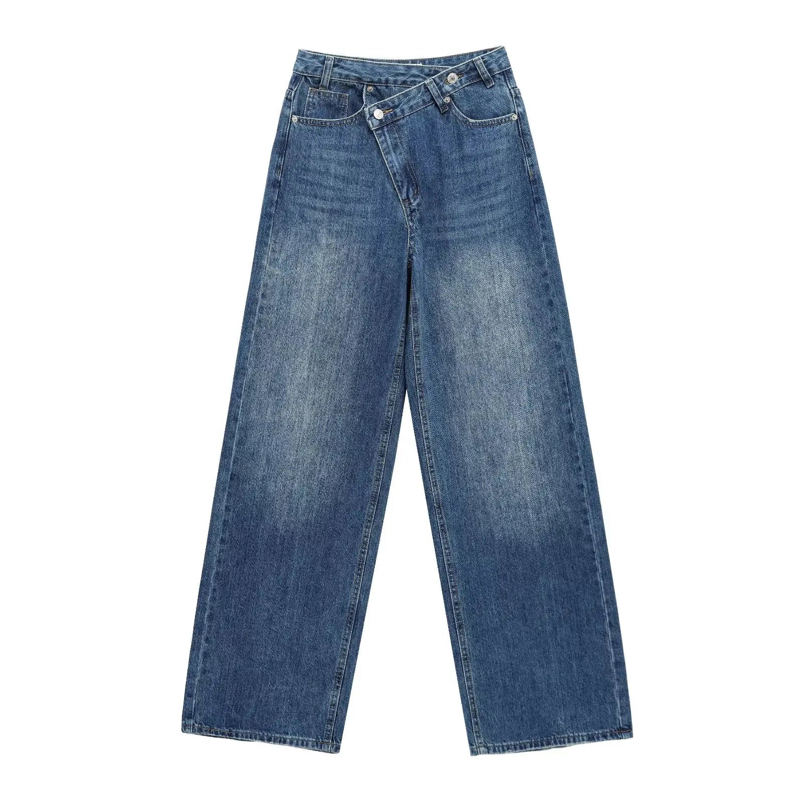 ETJ 2025 new women's basic classic all-match fashion cross waist high waist  wide leg jeans female 8197232