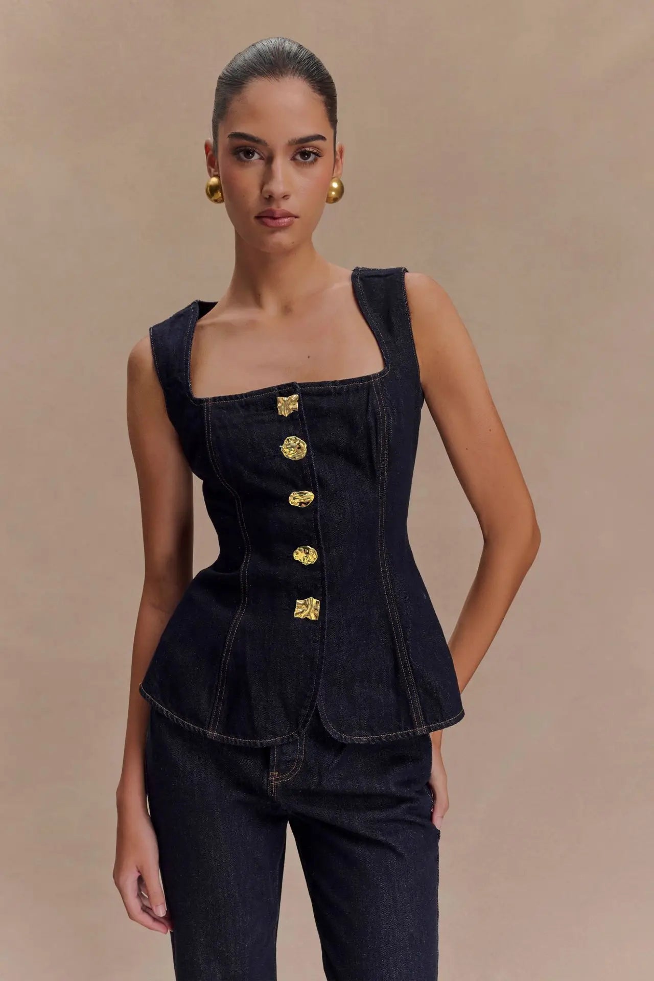 Summer Denim Pant Sets Women 2025 Fashion Sleeveless Single Bretted Vest Tops And High Waist Baggy Jeans 2 Piece Set Woman