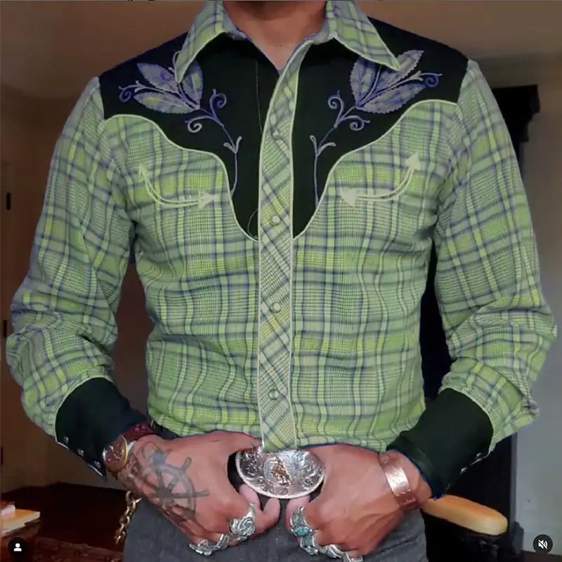 Retro Men's Plaid Graphic Prints Shirt Western Shirt Cowboy Shirt Long Sleeve shirt Casual Men's Tops 3D Print Collared Shirt