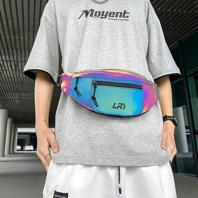 Techwear Style Colorful Reflective Fanny Pack Punk Hip Hop Crossbody Bag Men Women Outdoor Casual Motorcycle Sport Waist Bag