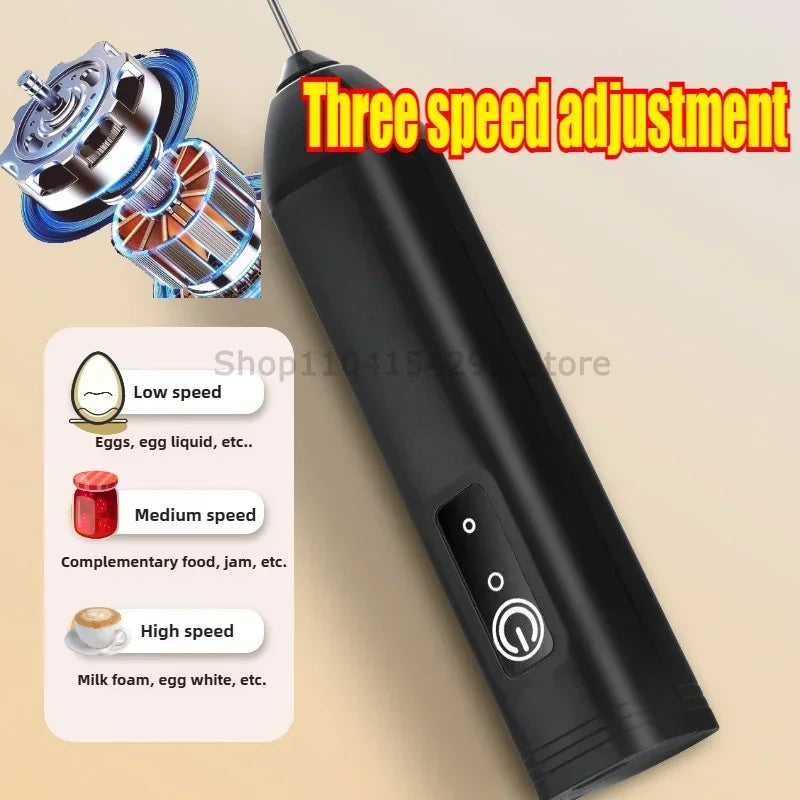MINI Milk Frother USB Rechargeable 3 Speeds Foam Maker Coffee Whisk Mixer Electric Handle Blender Egg Beater
