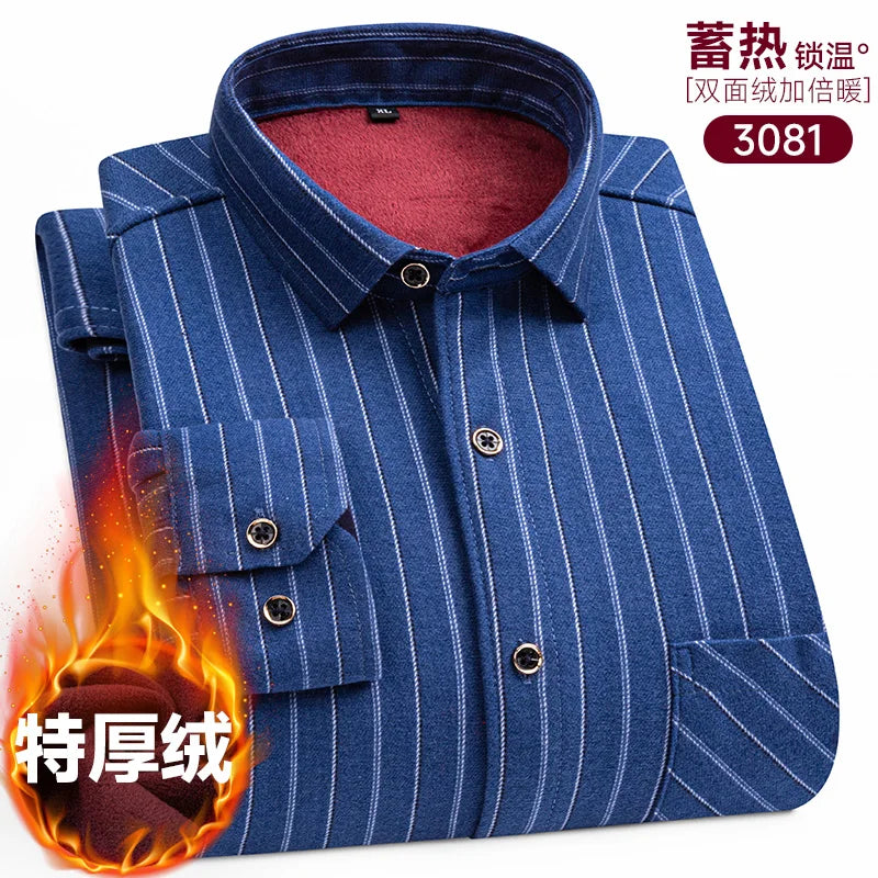 Men's long-sleeved shirt with double-sided fleece thickened warmth, 8XL, 9XL, casual winter fashion, versatile for the street