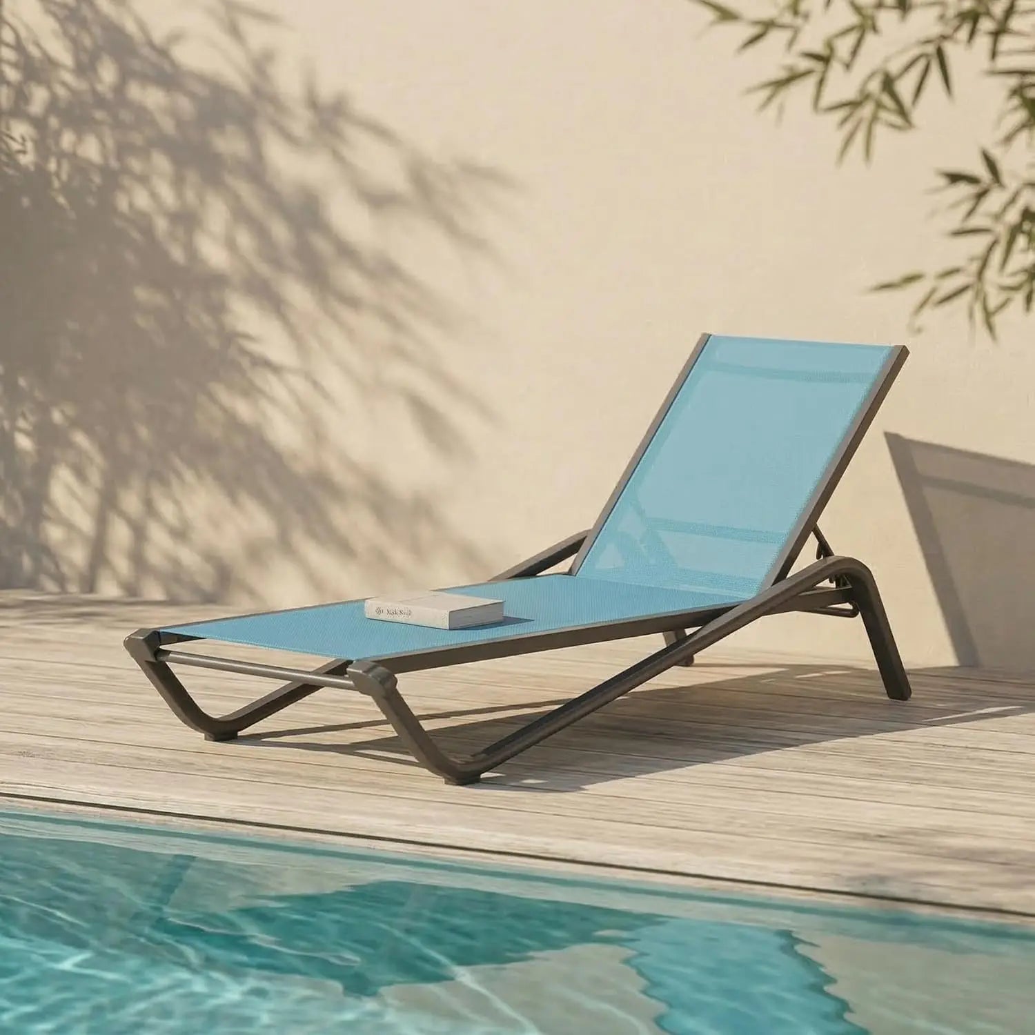 Adjustable Patio Chaise Lounge Outdoor Textilene Sun Bed for Pool Deck Rust-Proof Aluminum Frame, Custom
