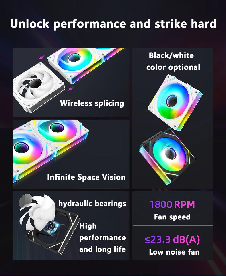 ICE Whale WX-2 Wire-Splicing PC Case Cooling Fan ARGB Mirror Cycle Light Effect 600-1800RPM PWM Water Cooling 360mm Cooler Fan