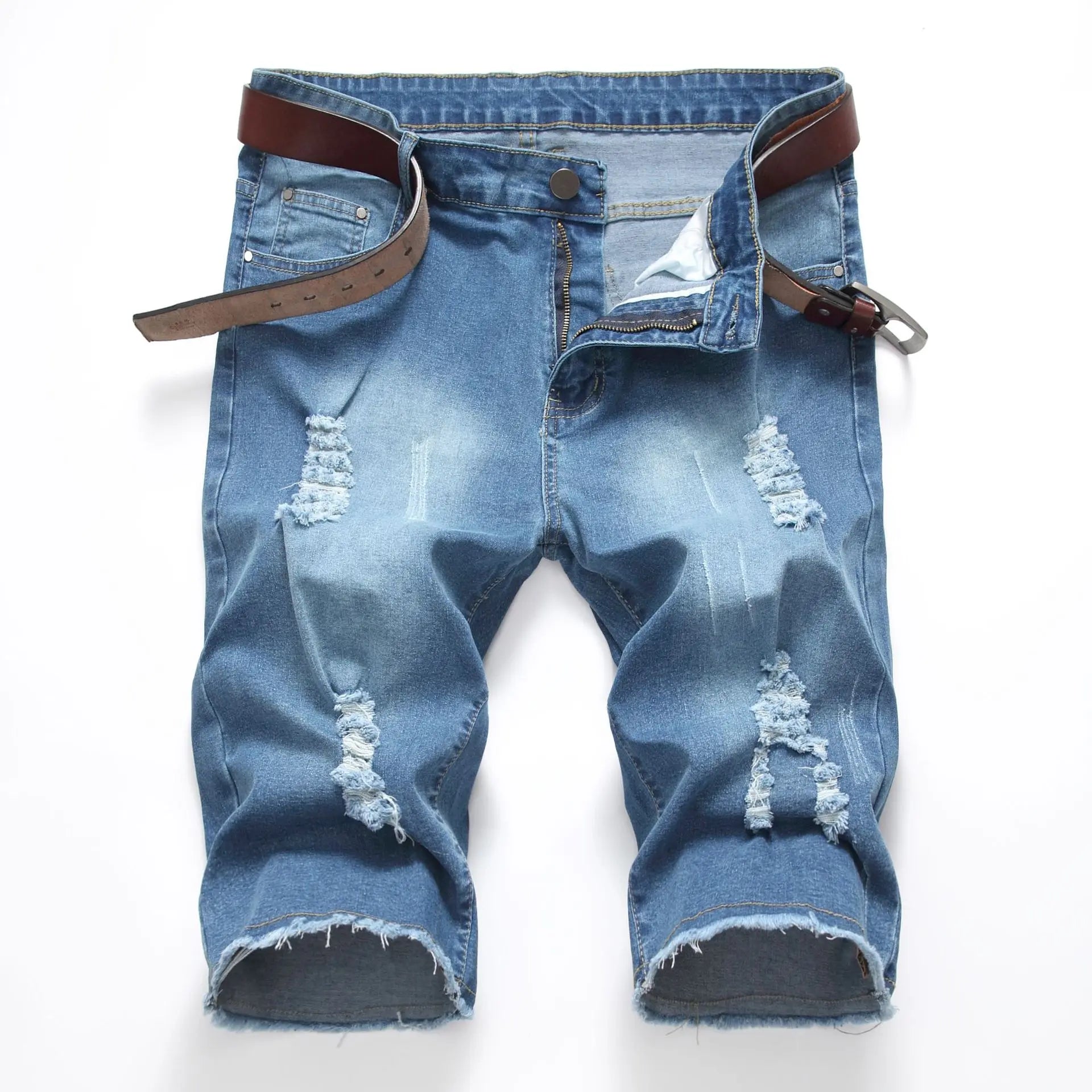 2026 New Denim Shorts for Men Fashion Casual Stretch Straight Short Jeans Men Summer Trend Holes Slim Fit Cowboy Short Trousers