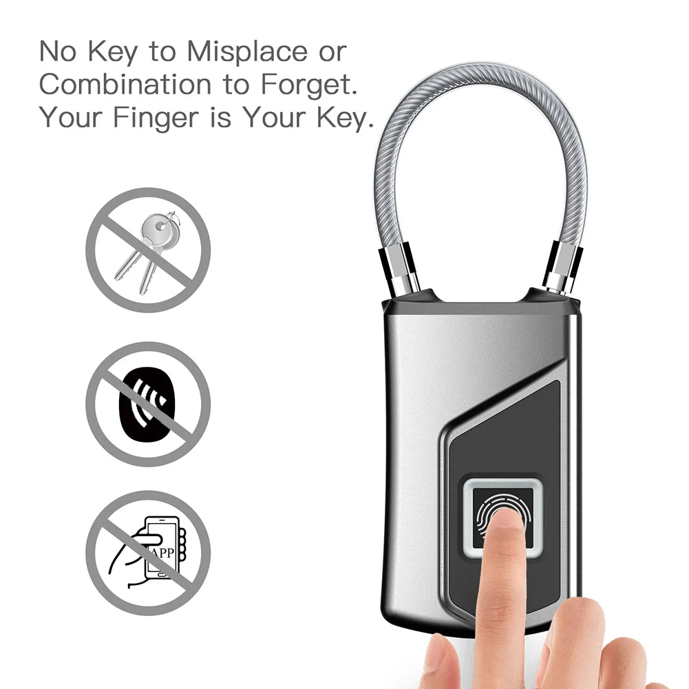 Intelligent Fingerprint Lock Portable Keyless Fingerprint Padlock Waterproof USB Rechargeable for Door Suitcase Backpack Locks