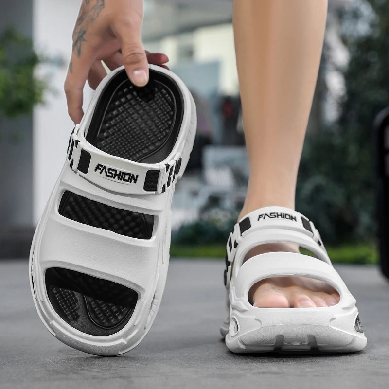 Summer New Style Men's Simple Hollow-Out Dual-Wear Beach Flip-Flops, Sizes 38-45, Thick-Soled Drainage Eva Sandals