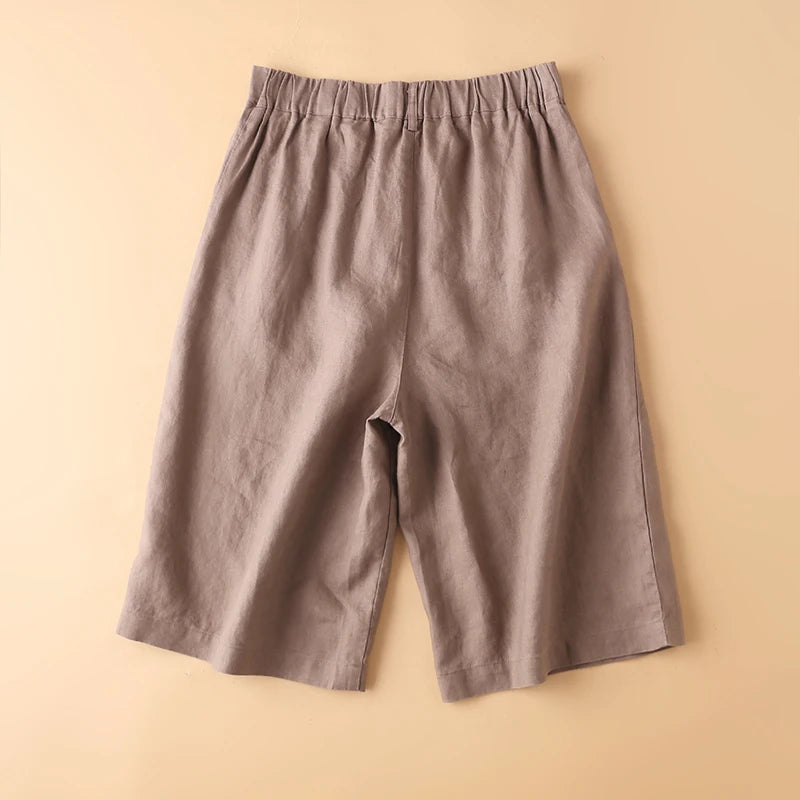 Casual Linen Wide Leg Short Pants Women Summer Loose Fit Thin Cotton Linen Five-Point Pure Color Versatile High Waist Shorts