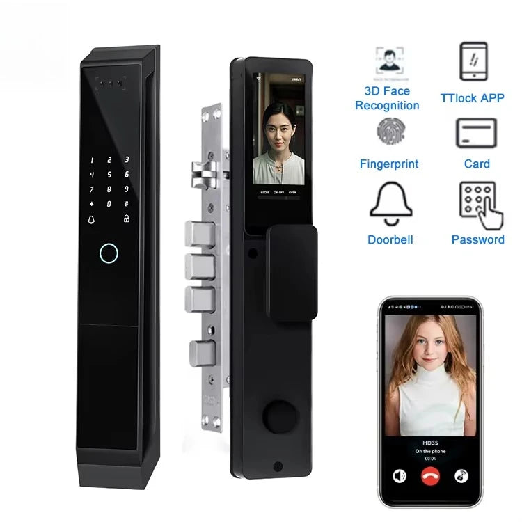 WiFi Facial Recognition Video Intercom Fingerprint Door Lock Fully Automatic Anti-theft TTlock 3D Face Smart Locks