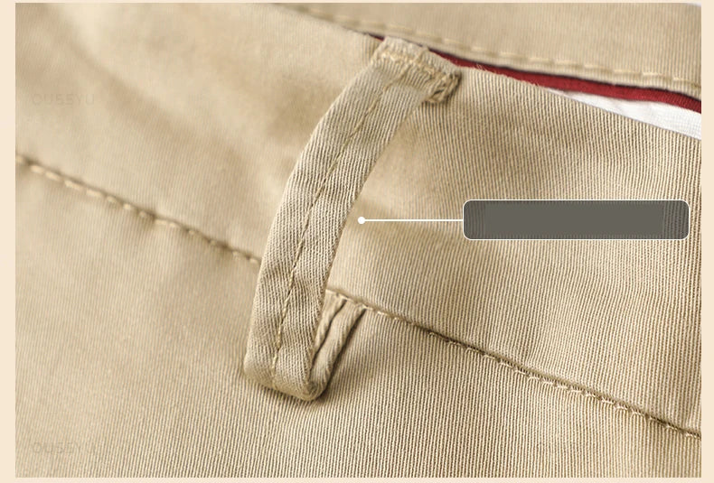 High Quality 97% Cotton Men's Straight Pants Business Solid Color Khaki Light gray Casual Formal Suit Trousers Plus Size 40 42
