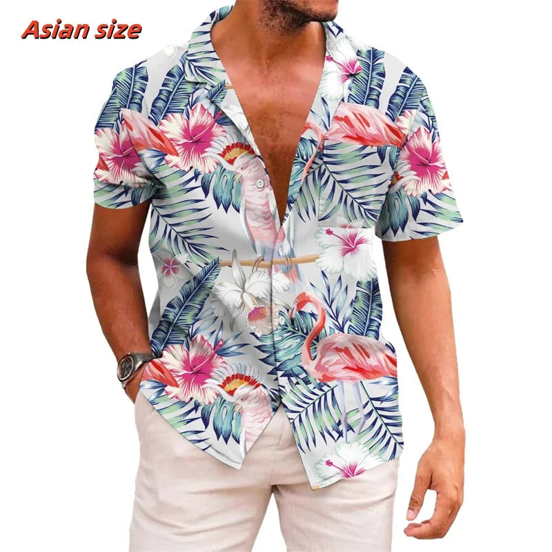 Leaf Coconut Tree Pattern Hawaiian Shirt For Men Plants 3D Printed Short Sleeve Tops Casual Lapel Aloha Shirts Loose Blouses