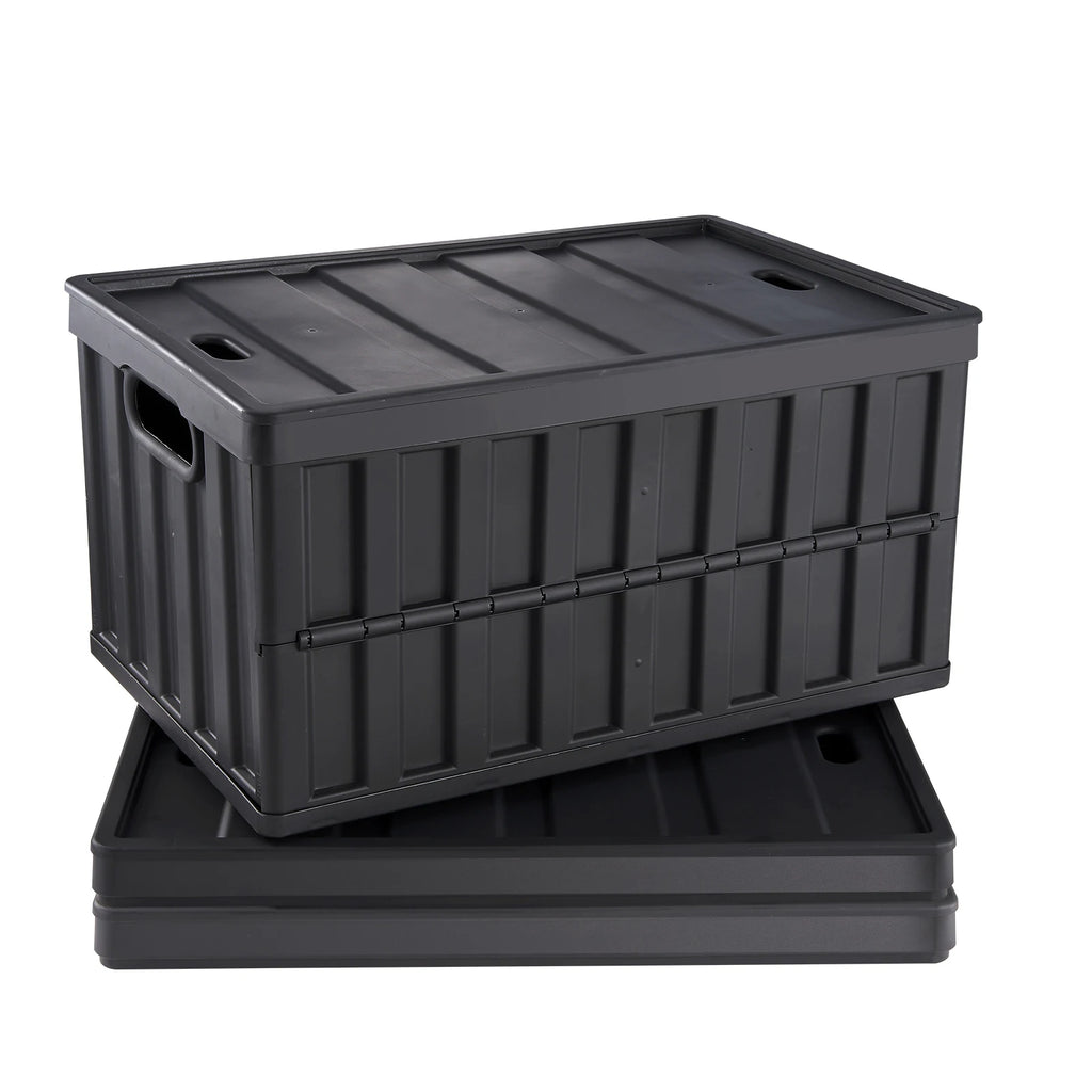 SucceBuy Set of 3 45L/65L Collapsible Storage Bins Folding Stackable Utility Garage Crates with Lids for Clothes Snack Grocery