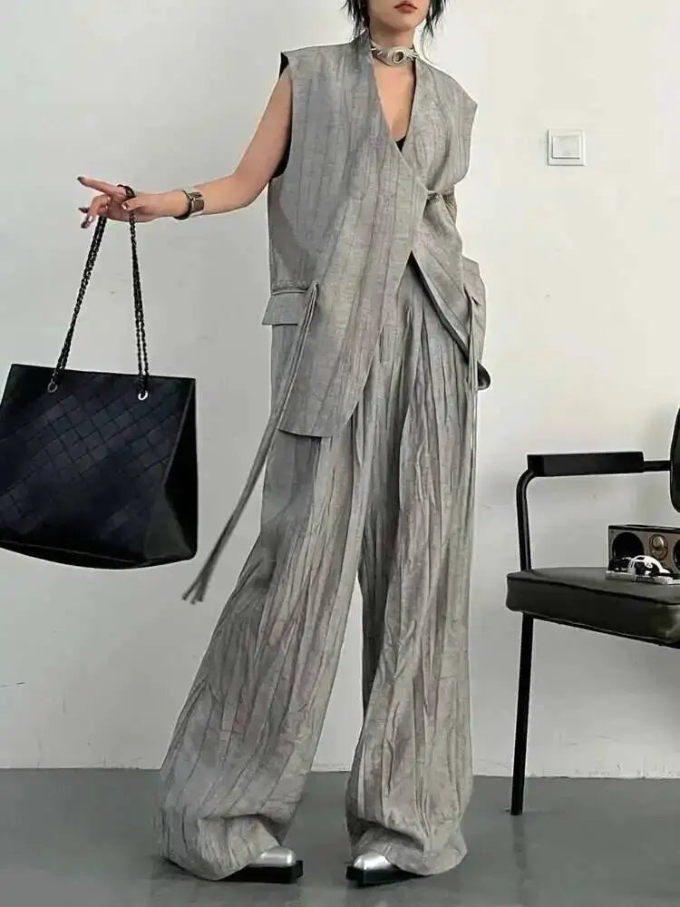 BJTZ Loose Tie-dye Designer Women's Set 2025 Spring Summer New Two Piece Sleeveless Versatile Top Vest Loose Wide Pants Female