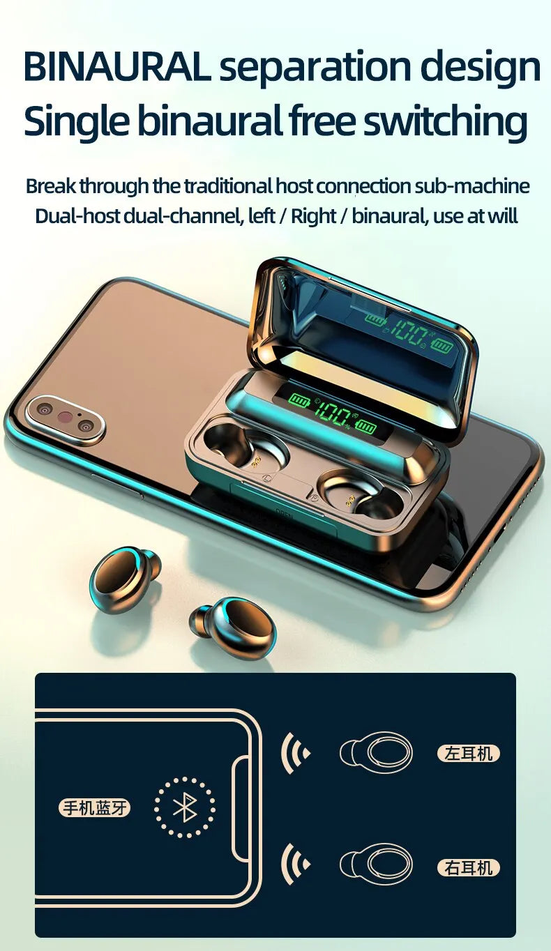 TWS Wireless Bluetooth 5.0 Earphones LED Display Sport Headset Power Display Waterproof For iPhone/Xiaomi/Huawei Sport Accessory