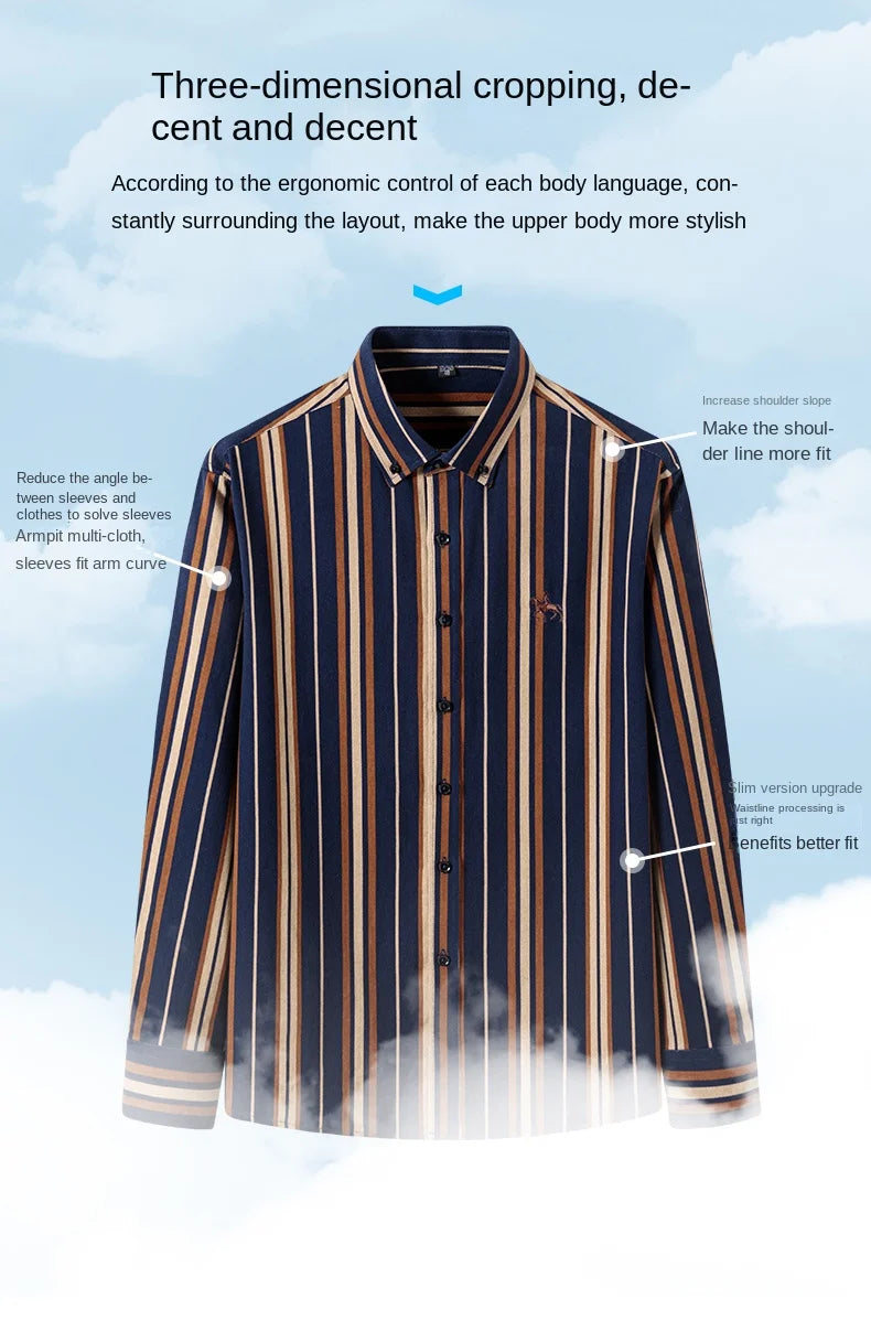2024 new autumn men's long-sleeved plaid striped100% cotton Oxford spinning chest embroidery regular fit button work shirt S~6XL