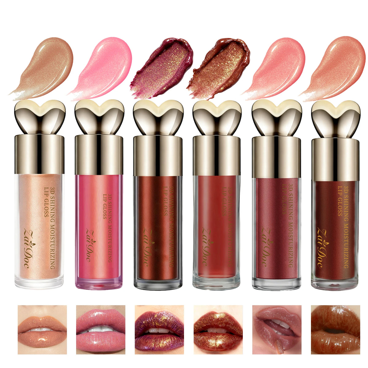 ZaiDoc Muti-Pcs 3D Plumping Shimmer Lip Gloss 6 Colors Moisturizing Glossy Finish Optional Hydrating Lip Oil Glaze Long Lasting Non-Sticky Liquid Lipstick for Girls Daily Makeup Cosmetics
