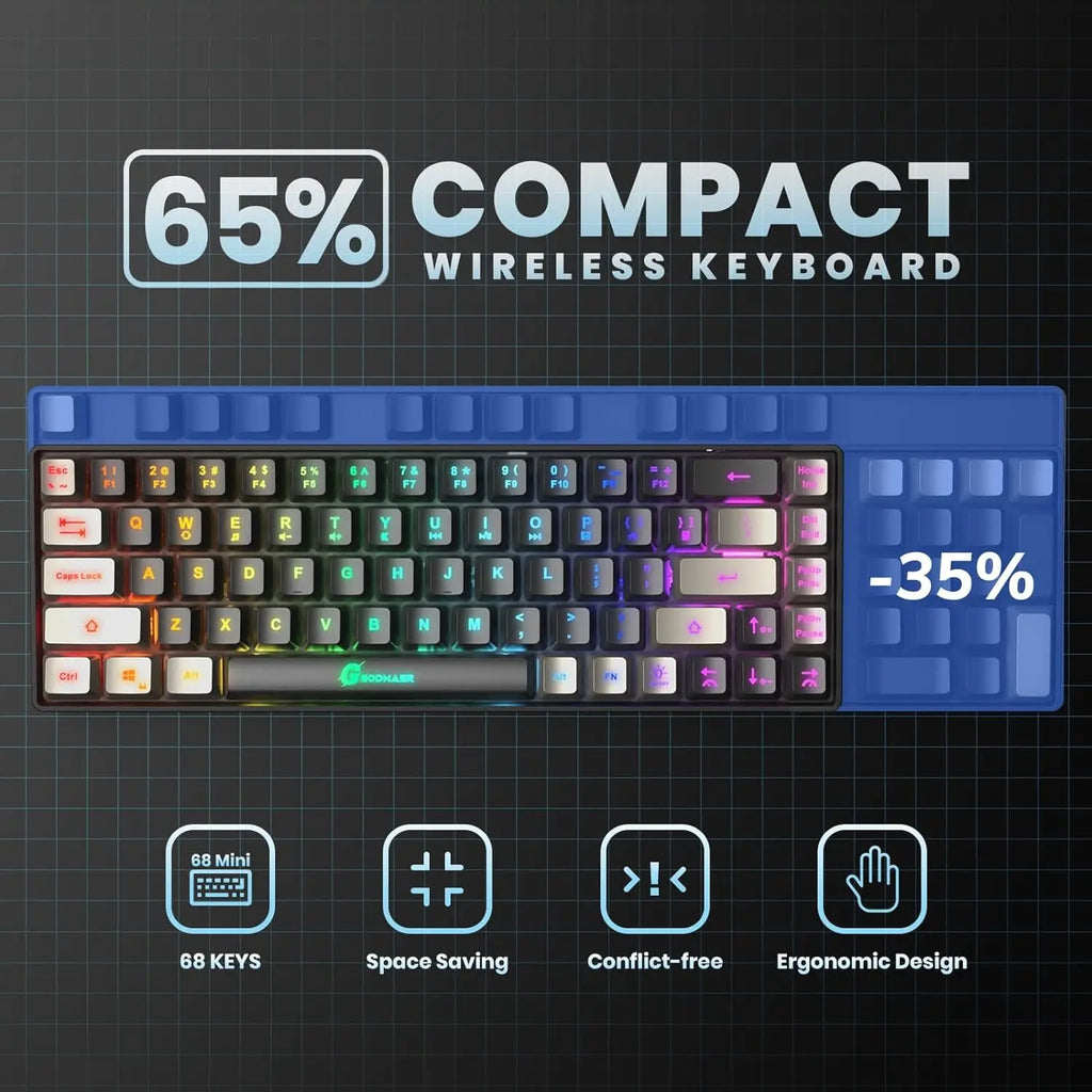 GEODMAER Wireless Gaming Keyboard Rechargeable Backlit Gaming Keyboard 68 Keys English/Spanish Layout 2.4G Keyboard for PC