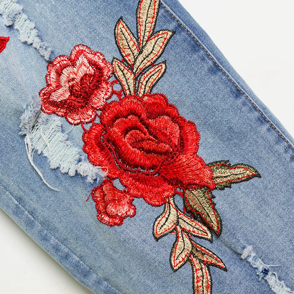 Sexy Embroidery Fashion Streetwear Women Mom Jeans Woman Jean Stacked Pants Boyfriend Baggy Jeans Vintage Clothes Denim Trousers