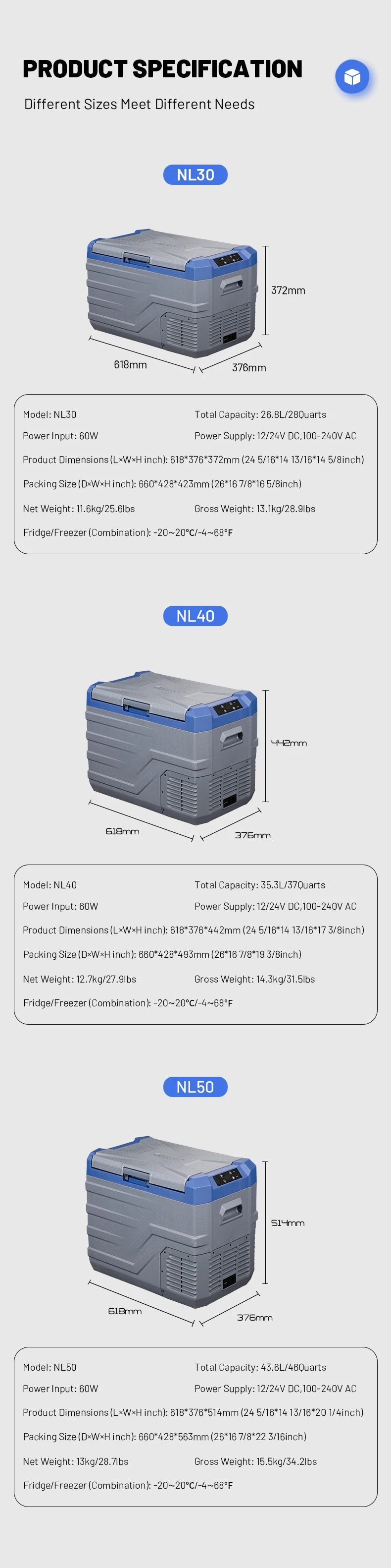 Nl30;NL40;NL50  Alpicool Camping Fridge  Ac/dc Compressor 12v Car Fridge Portable Mini Refrigerator Freezers For Outdoor
