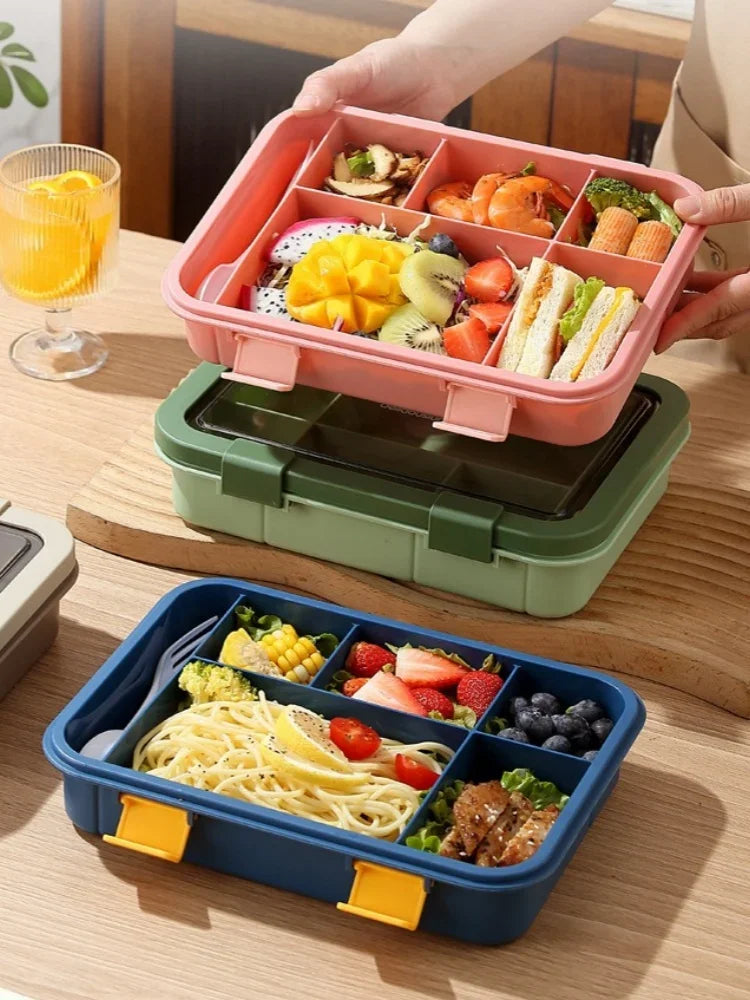 1500ML Bento Box Portable Lunch Box Kids Students Office Lunch Box with Spoon Fork Leakproof Microwavable Food Storage Container