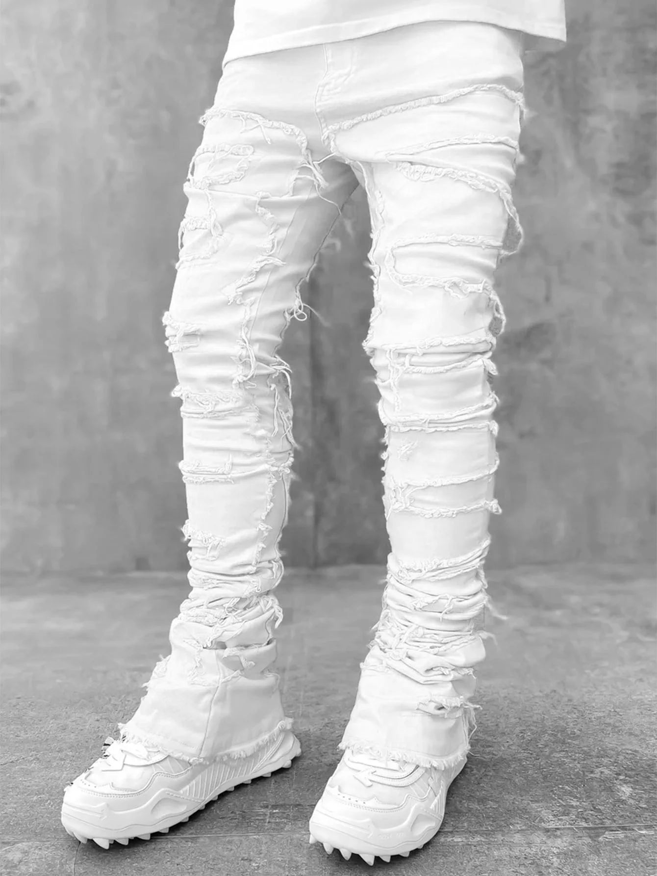 2026 New Men's Denim Straight-Leg Pants, European and American Street Fashion Ins Stretch Patch Denim Straight-Leg Pants